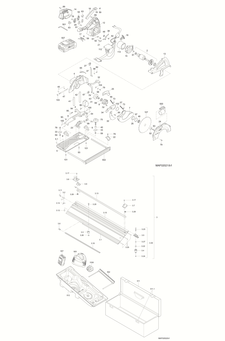 Mafell 918401 Cross-cutting System KSS 400 / 36 V in carrying case up to machine no.1104904 Spare Parts