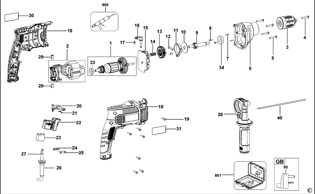 Stanley FME140 Type 1 Drill Spare Parts