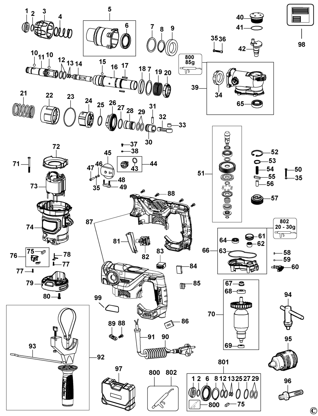 Stanley FME1250 Type 1 Rotary Hammer Spare Parts