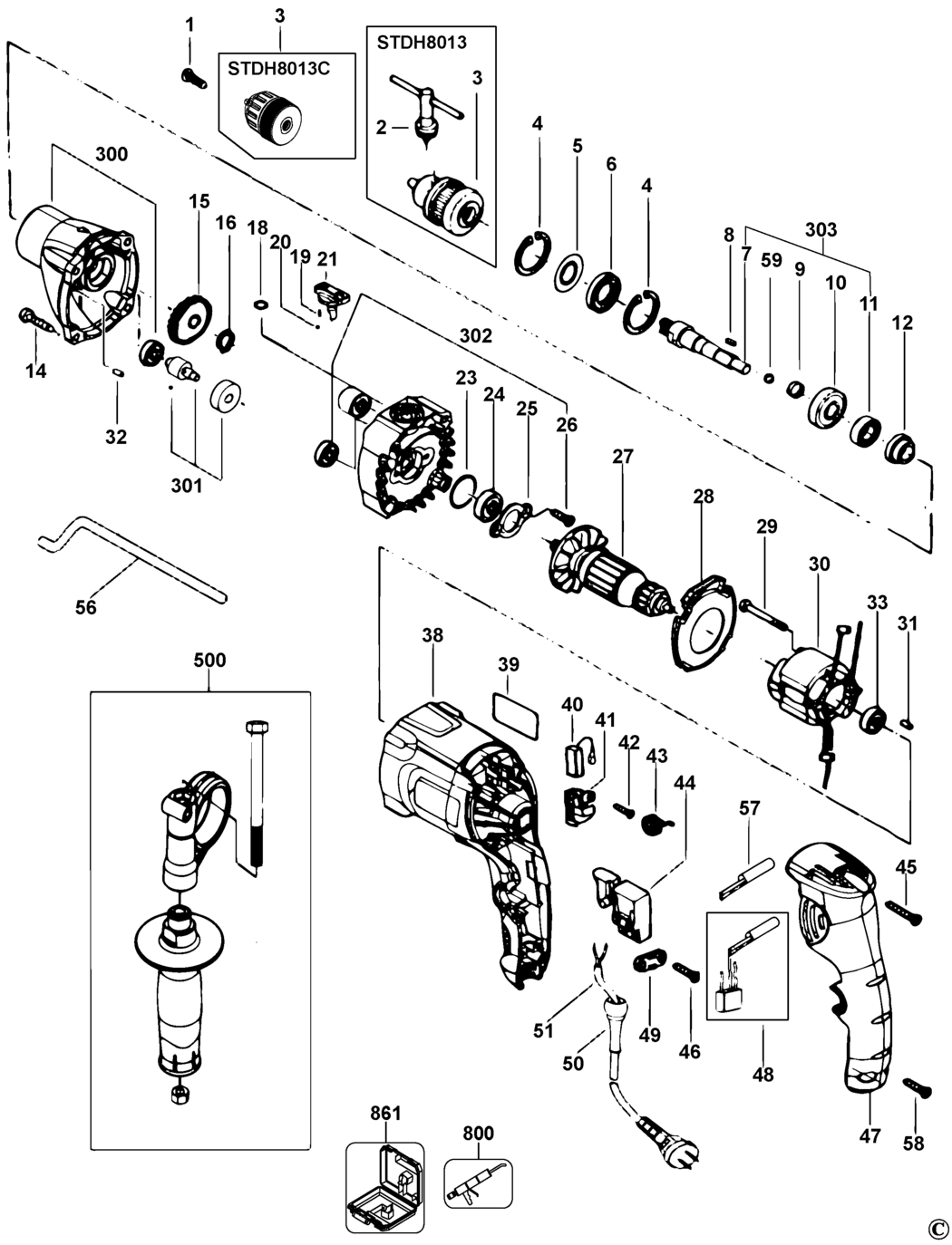 Stanley STDH8013 Type 1 Hammer Drill Spare Parts