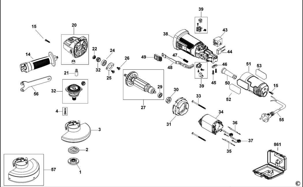 Stanley FME821 Type 1 Small Angle Grinder Spare Parts