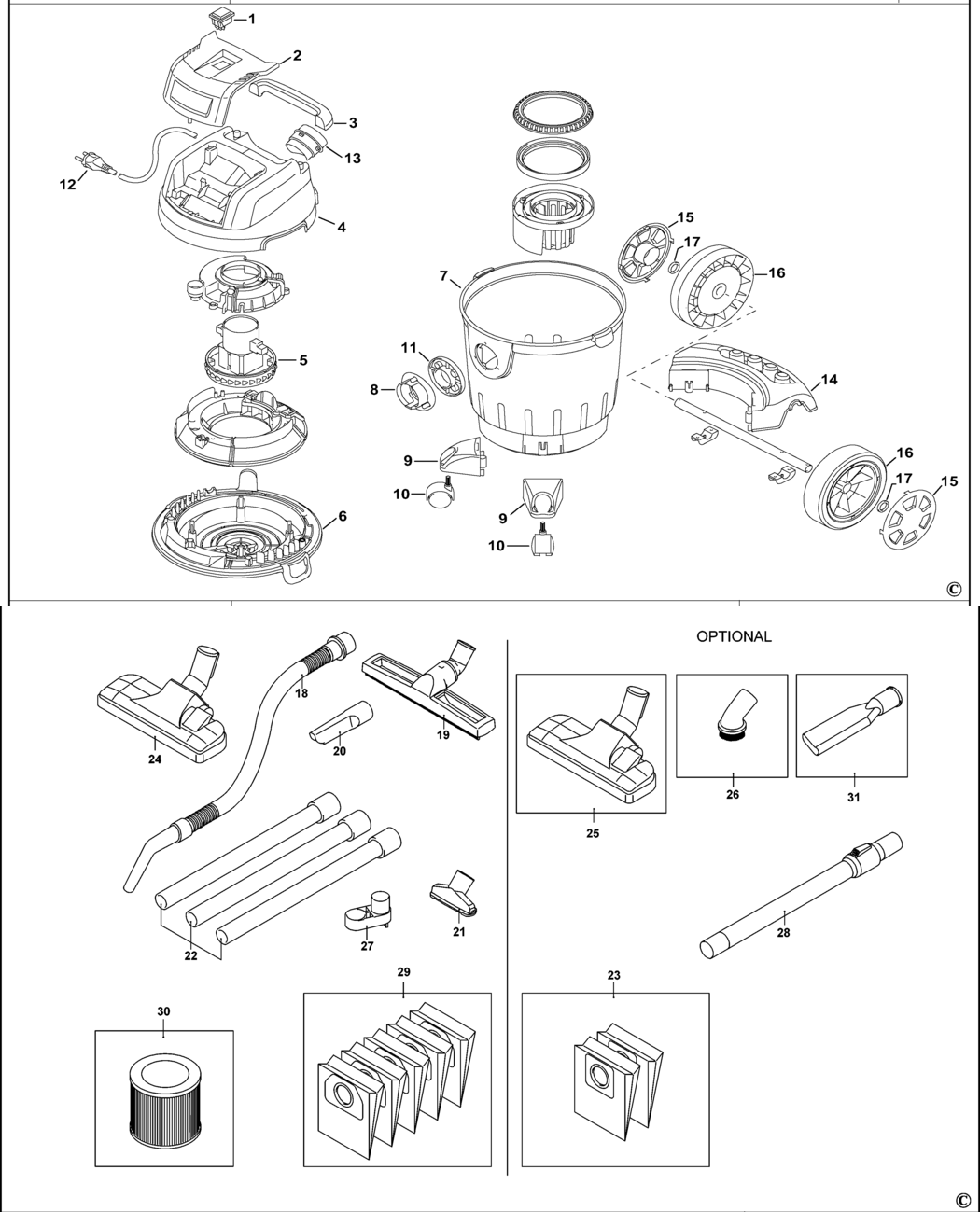 Stanley SXVC20PE Type 1 Vacuum Cleaner Spare Parts