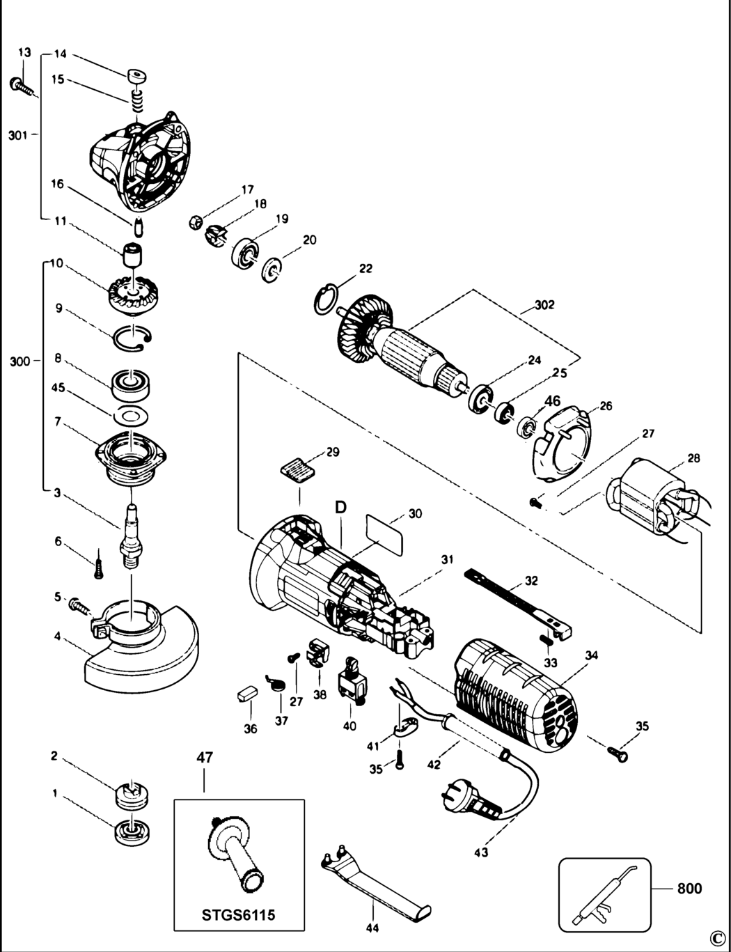 Stanley STGS6115 Type 1 Angle Grinder Spare Parts