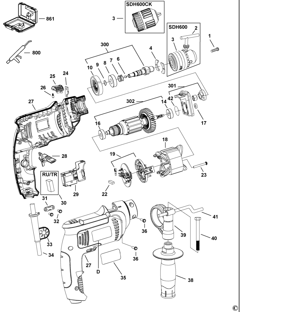 Stanley SDH600 Type 1 Drill Spare Parts