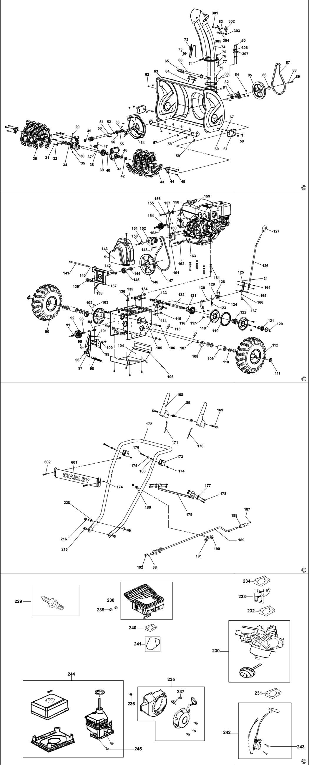 Stanley SPT-196-570 Type 1 Snow Thrower Spare Parts