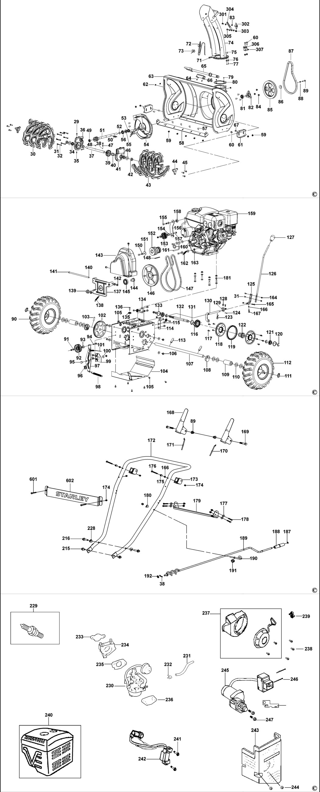 Stanley SPT-302-720 Type 1 Snow Thrower Spare Parts