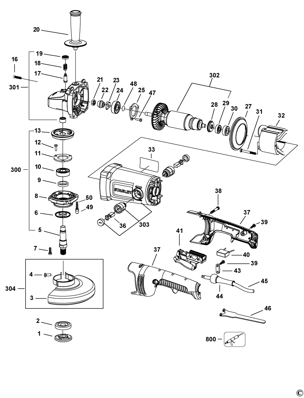 Stanley SGM146 Type 1 Angle Grinder Spare Parts