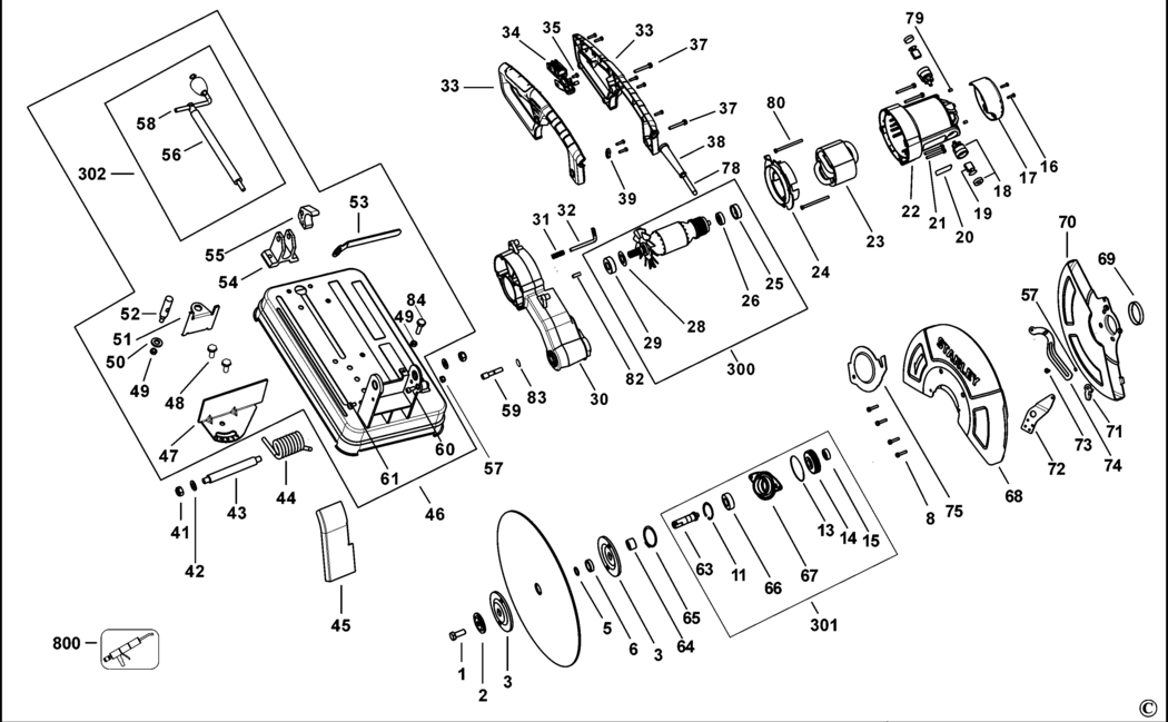 Stanley SSC22-MEA Type 1 Chop Saw Spare Parts