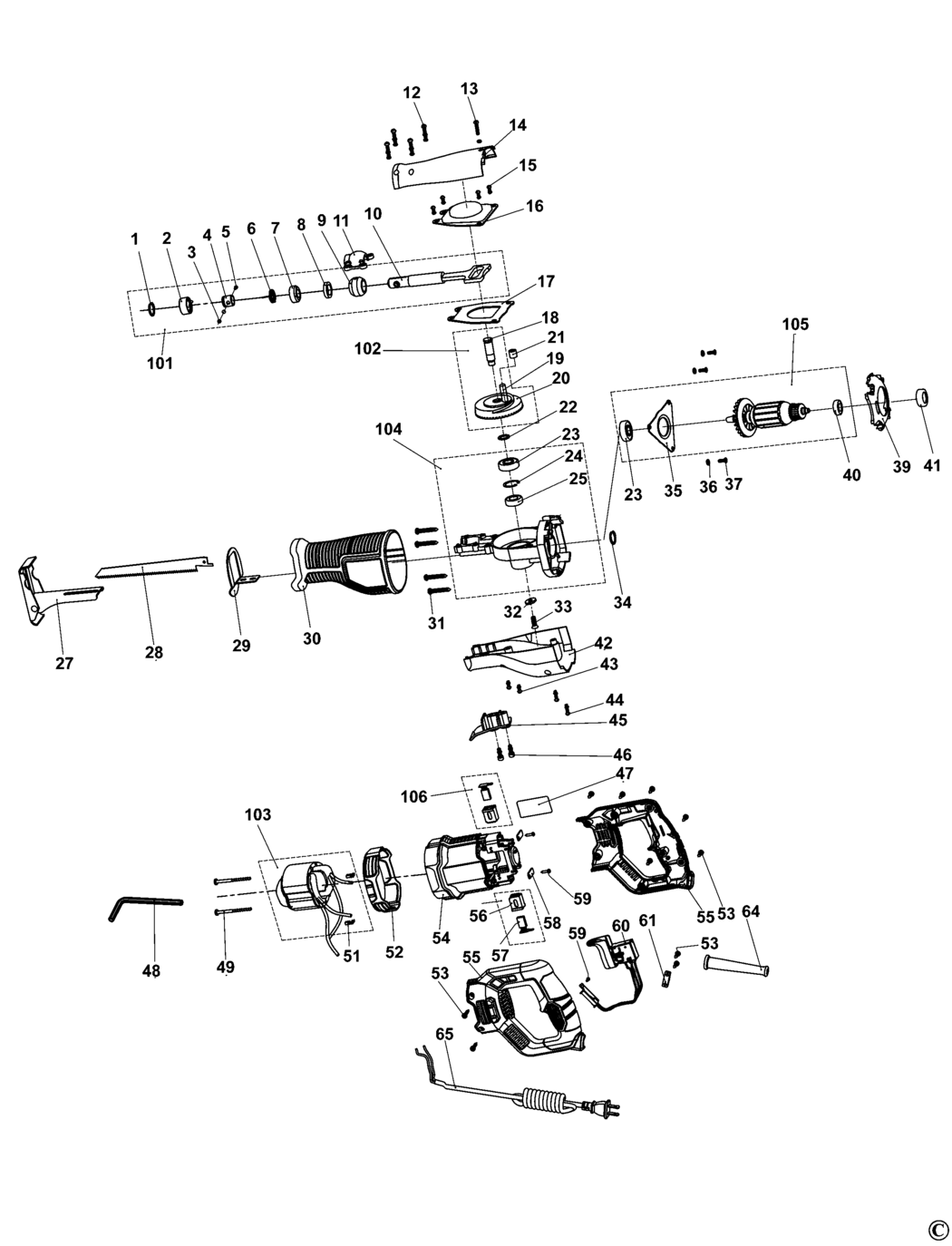 Stanley SPT900 Type 1 Reciprocating Saw Spare Parts