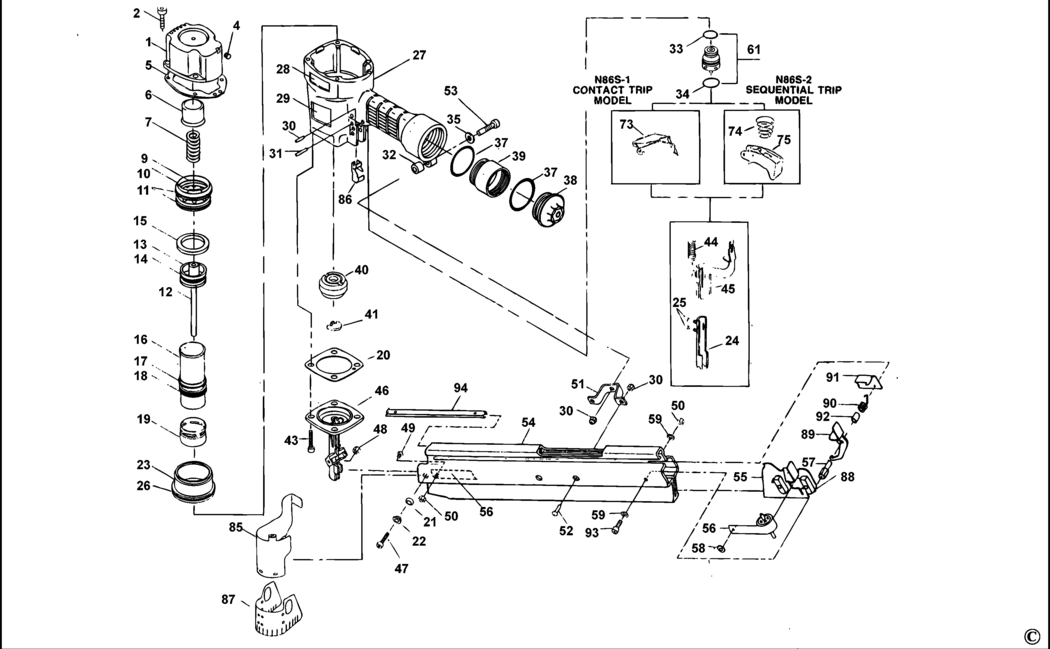 Bostitch N86S Type REV 0 Nailer Spare Parts