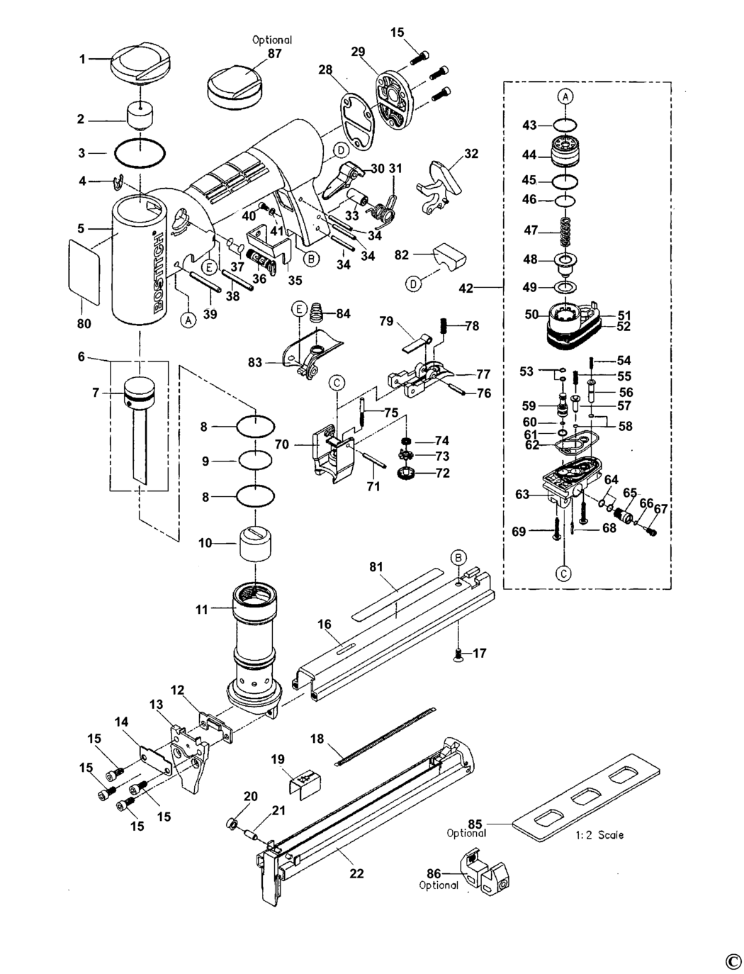 Bostitch TU-216-63A-E Type REV 0 Stapler Spare Parts