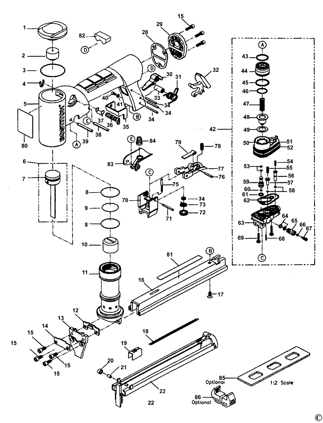 Bostitch TU-216-71A Type REV 0 Stapler Spare Parts