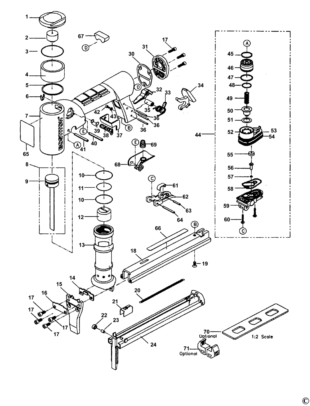 Bostitch TU-216-71LN Type REV 0 Stapler Spare Parts