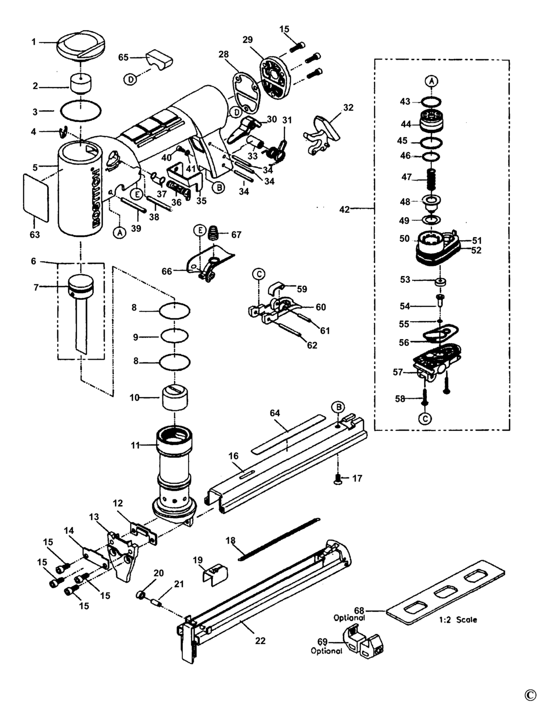 Bostitch TU-216-80-E Type REV 0 Stapler Spare Parts