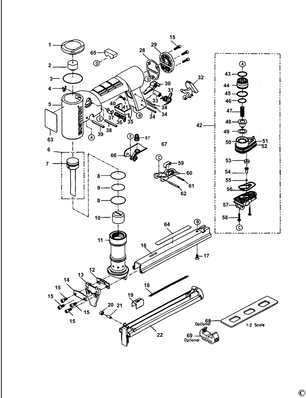 Bostitch TU-216-80A-E Type REV 0 Stapler Spare Parts