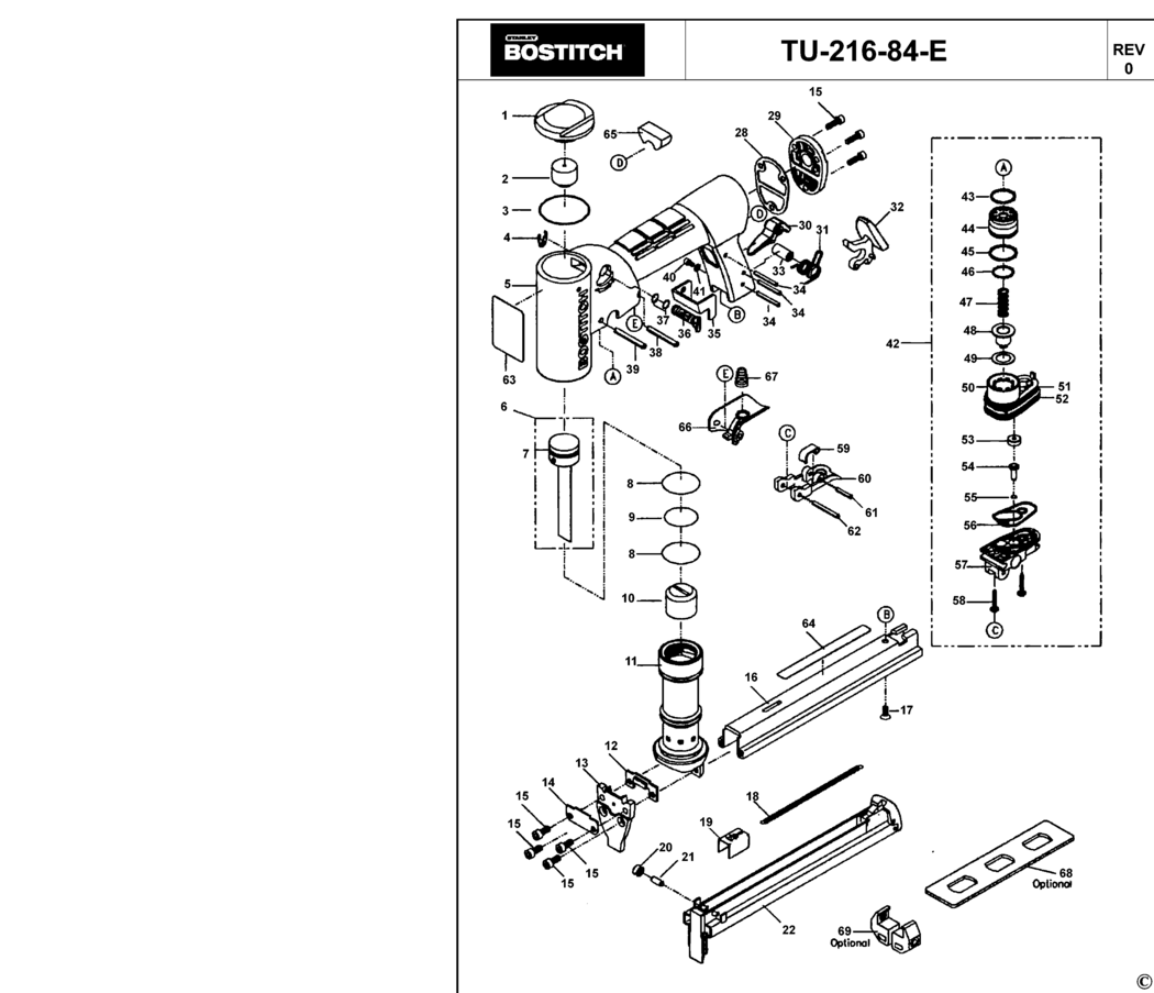 Bostitch TU-216-84-E Type REV 0 Stapler Spare Parts