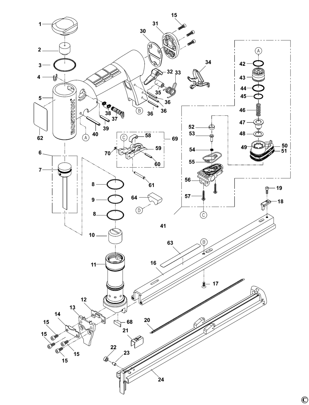 Bostitch TU-216-71LM Type REV 0 Stapler Spare Parts