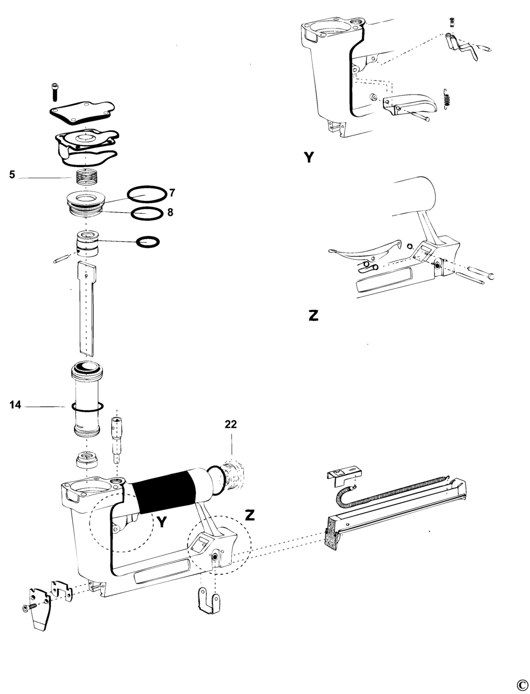 Bostitch MODEL 4016 7216 Type REV 0 Nailer Spare Parts