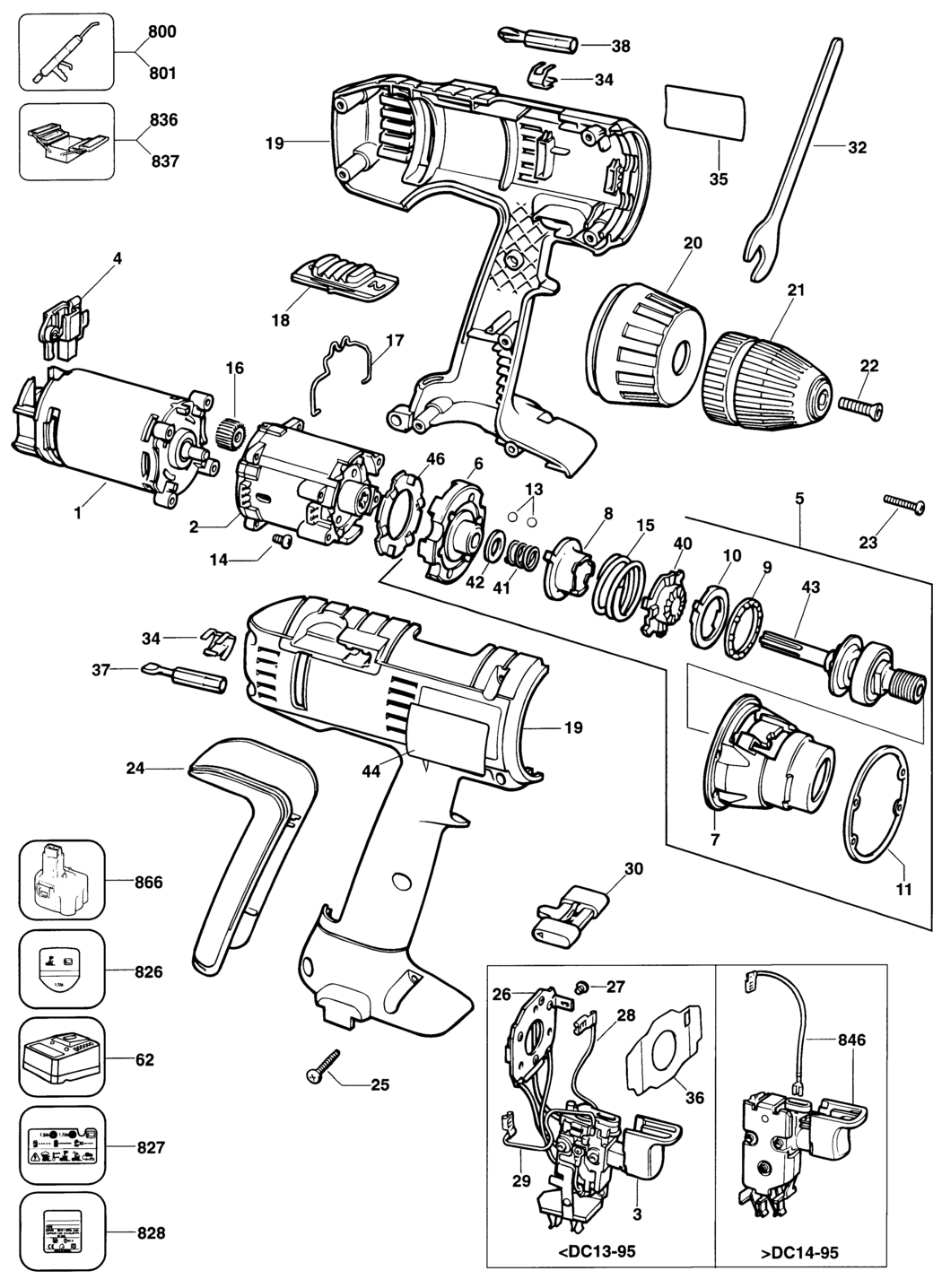 Elu SBA51K Type 1 Cordless Drill Spare Parts