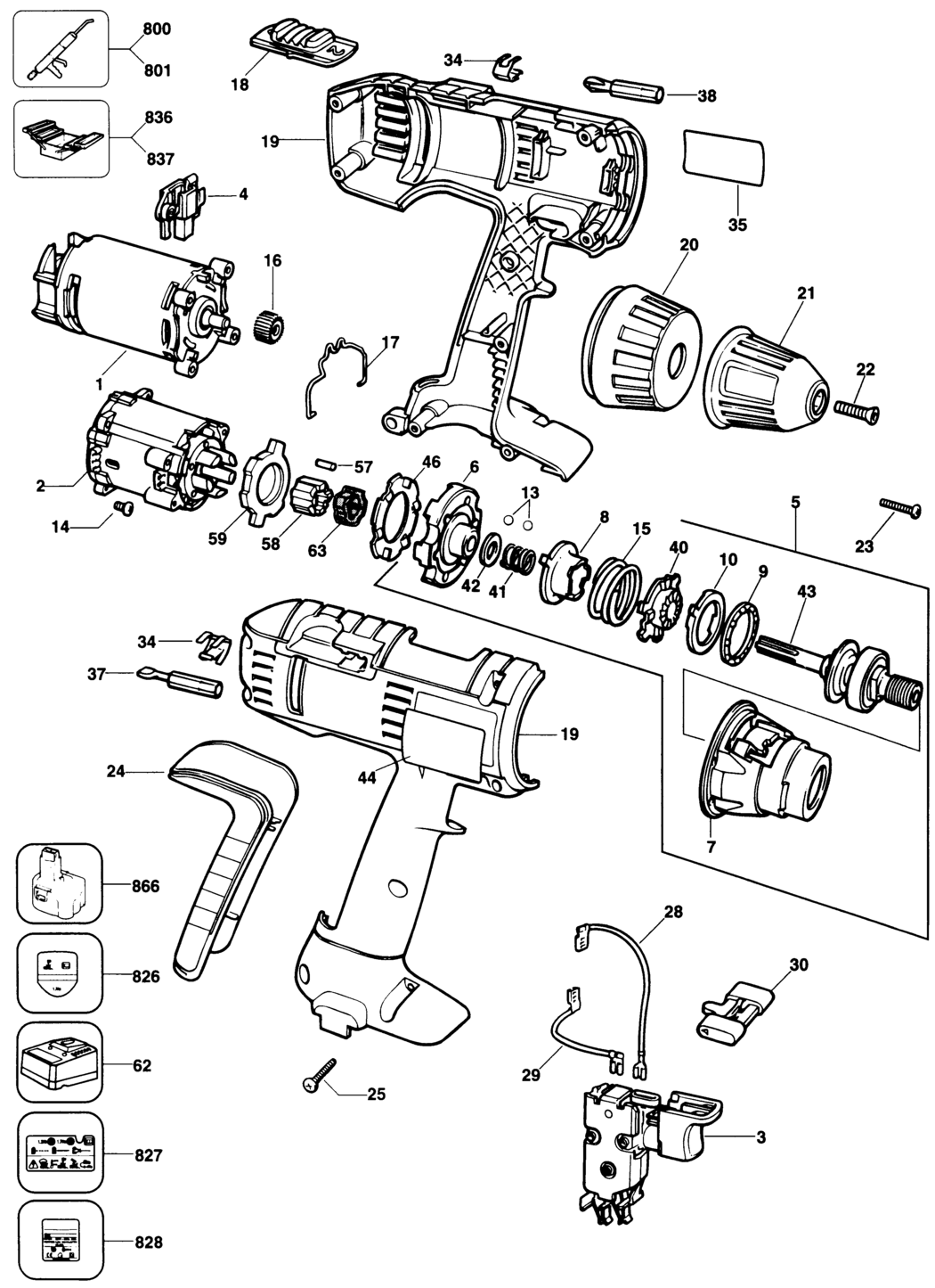 Elu SBA51K Type 2 Cordless Drill Spare Parts