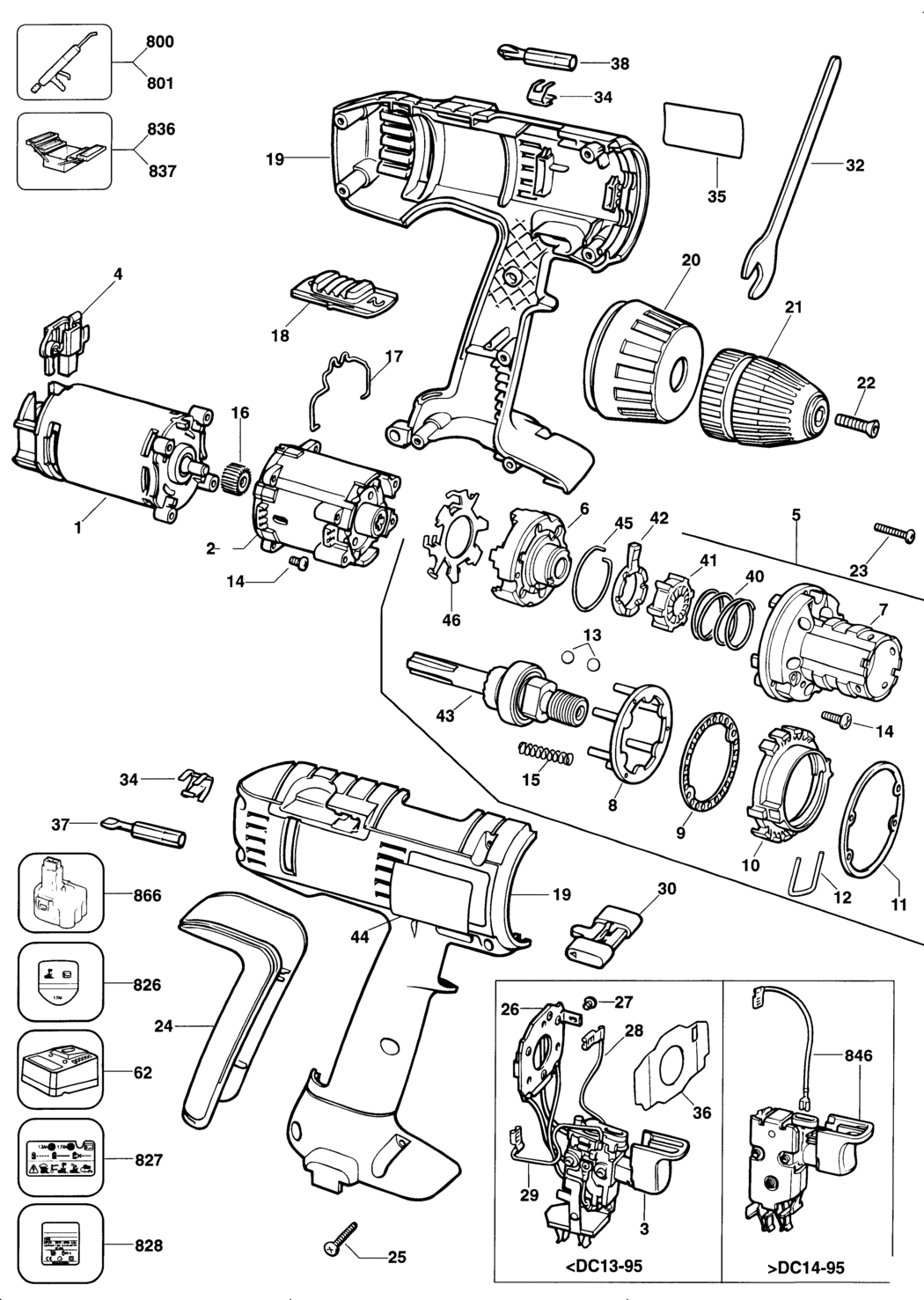 Elu SBA75K Type 1 Cordless Drill Spare Parts