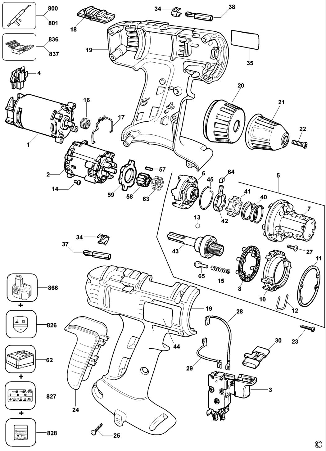 Elu SBA75K Type 3 Cordless Drill Spare Parts