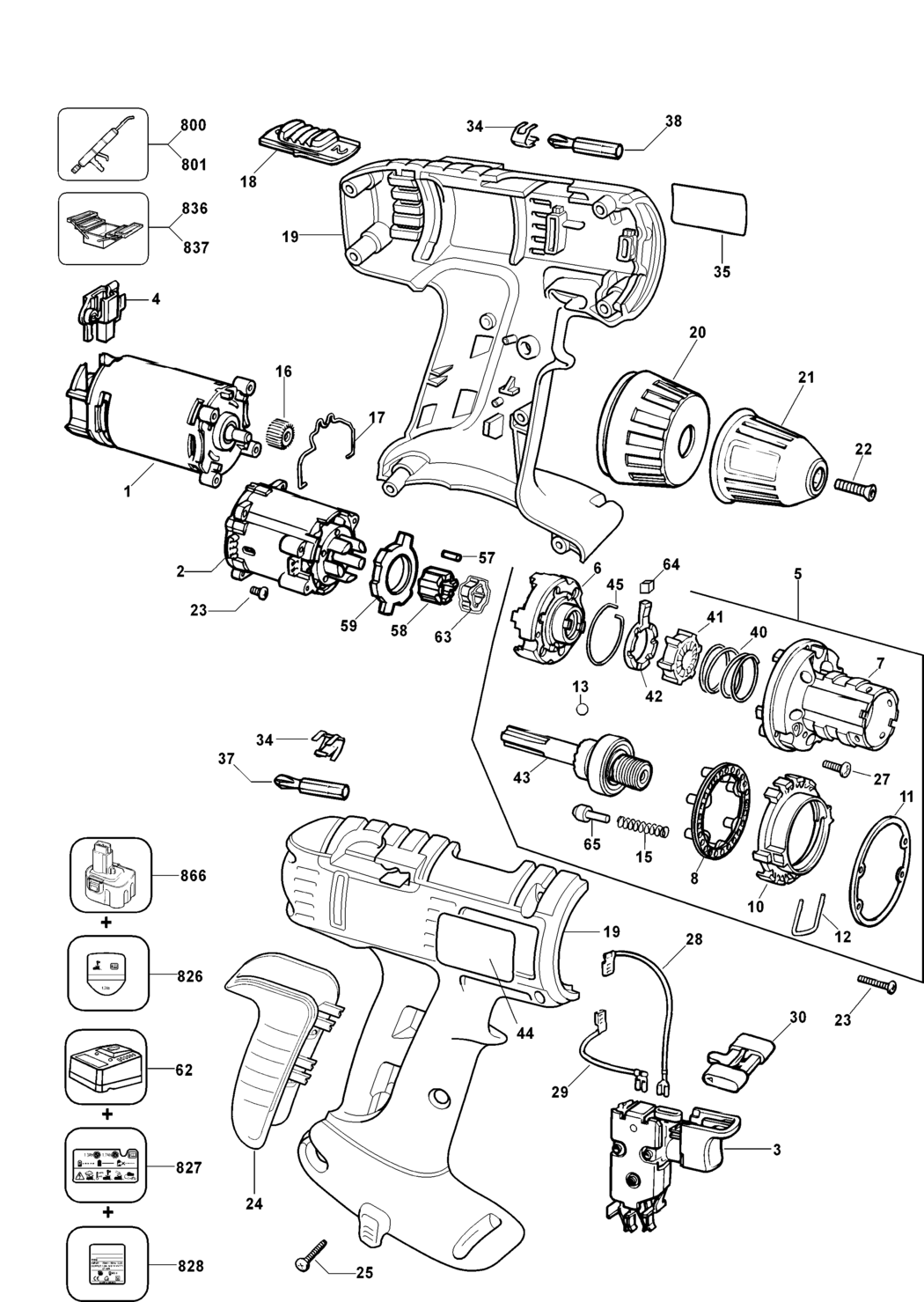 Elu SBA85K Type 3 Cordless Drill Spare Parts