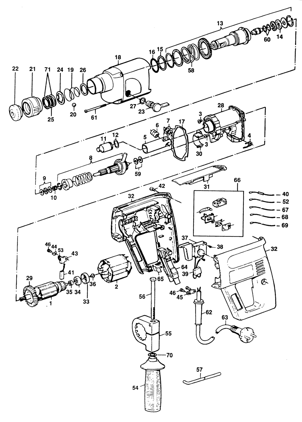 Elu EHD323L Type 1 Rotary Hammer Spare Parts