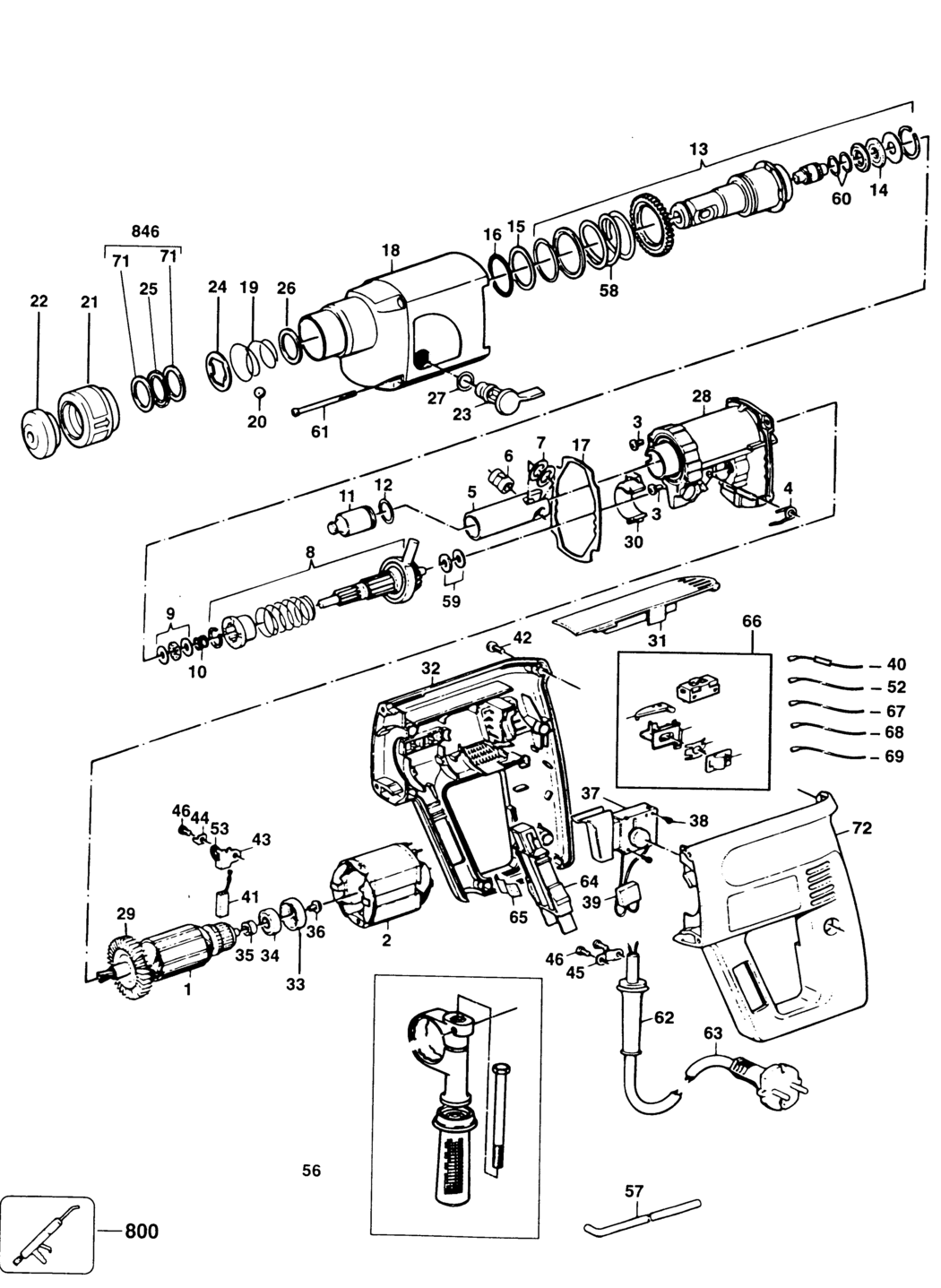 Elu MBH22RDS Type 3 Rotary Hammer Spare Parts