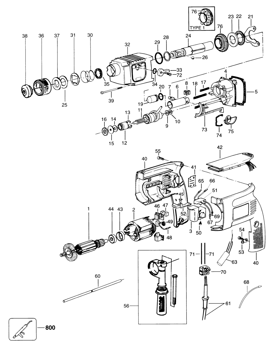 Elu MBH24RLM Type 1 Rotary Hammer Spare Parts