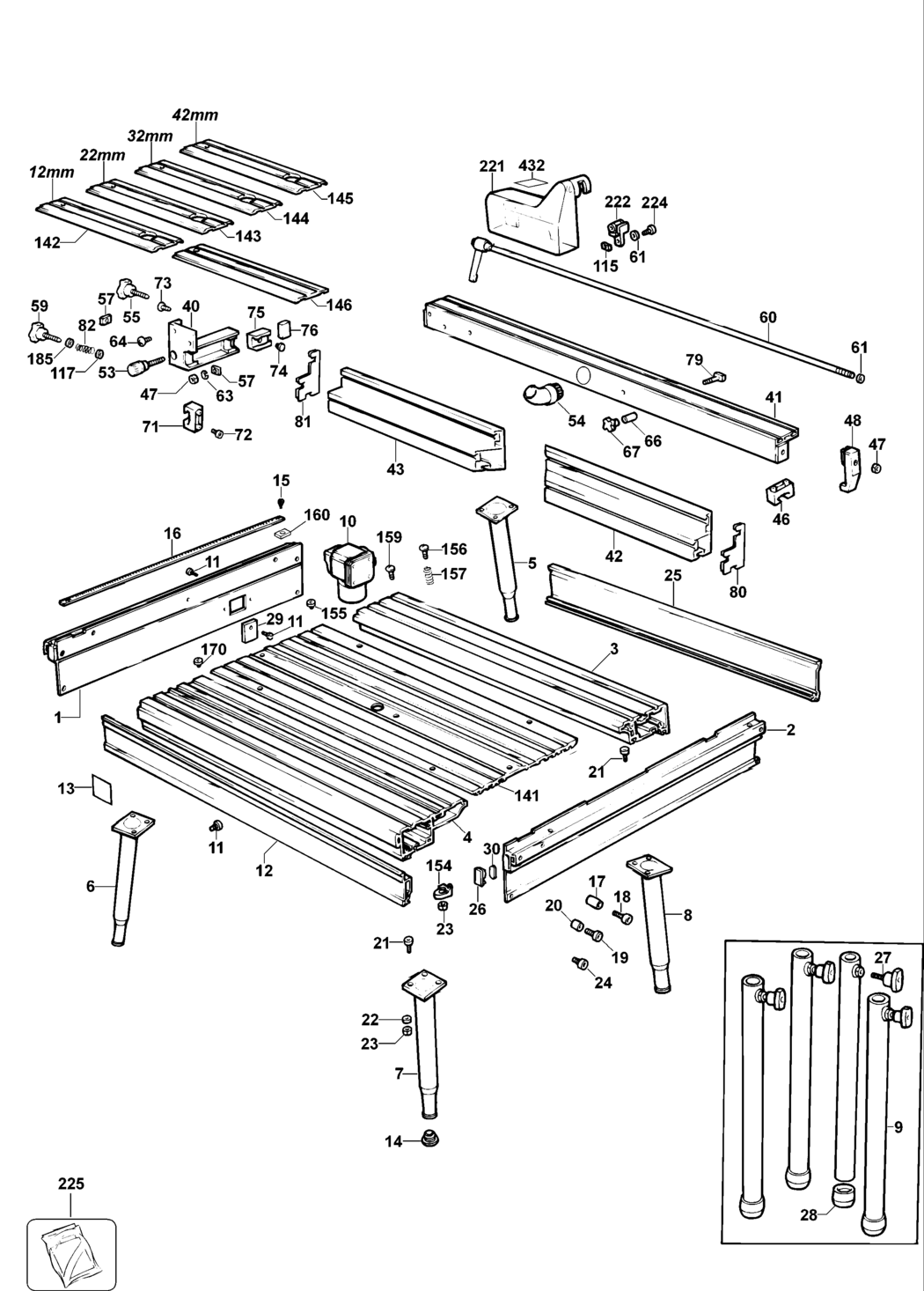 Elu ERT20 Type 1 Router Table Spare Parts