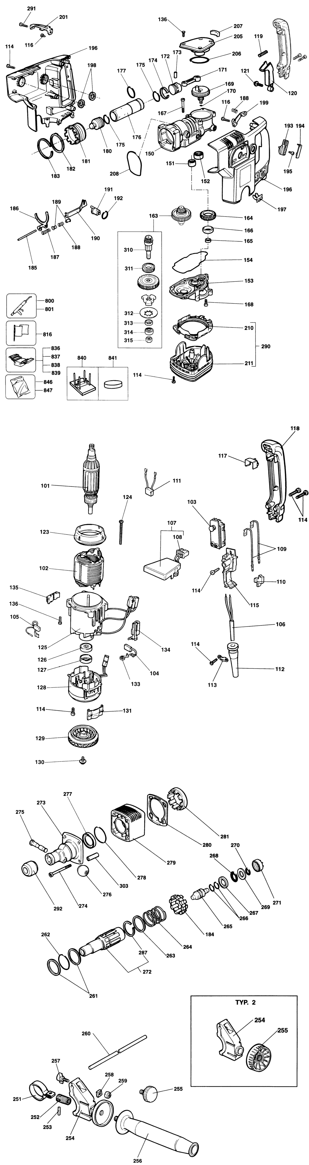 Elu BH41E Type 1 Hammer Drill Spare Parts