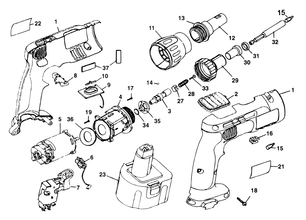 Elu GSA64 Type 1 Cordless Drill Spare Parts