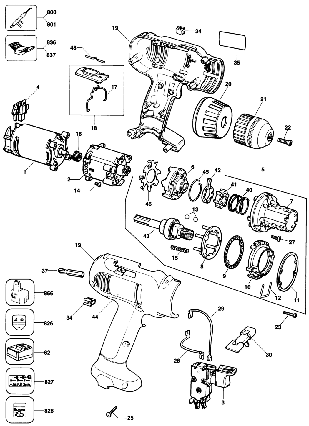 Dewalt DW909K Type 1 Cordless Drill Spare Parts