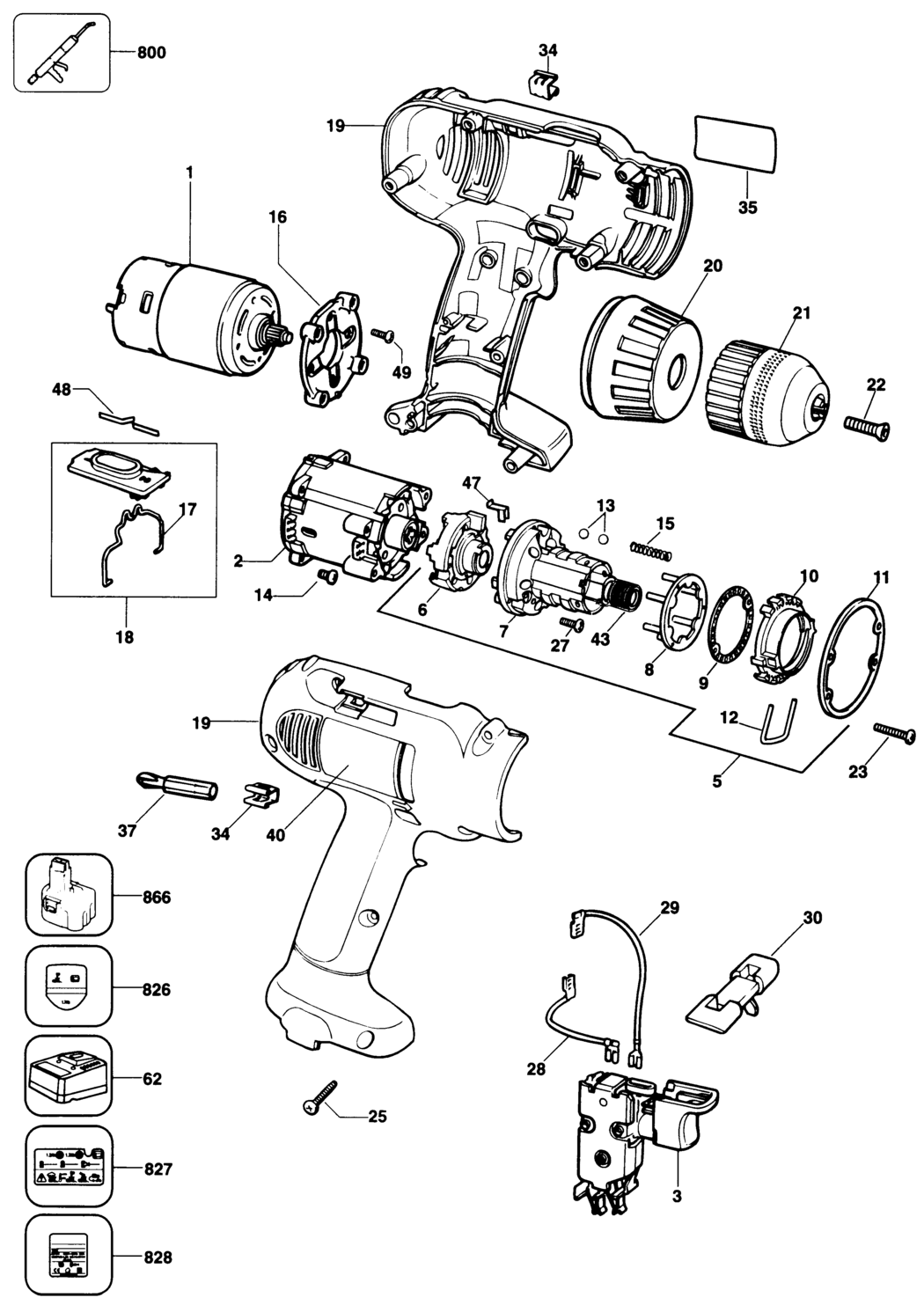 Dewalt DW910 Type 1 Cordless Drill Spare Parts