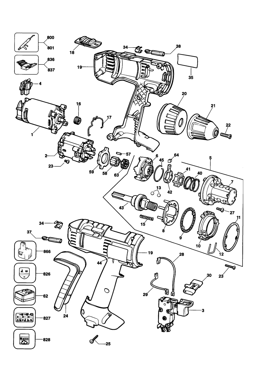Dewalt DW914K Type 3 Cordless Drill Spare Parts