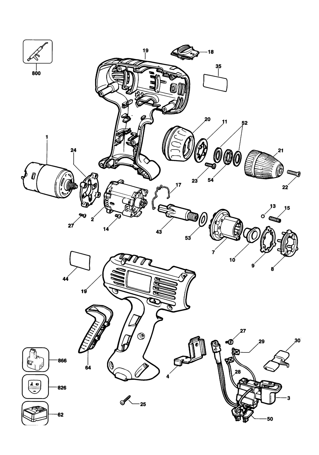 Dewalt DW921K Type 1 Cordless Drill Spare Parts