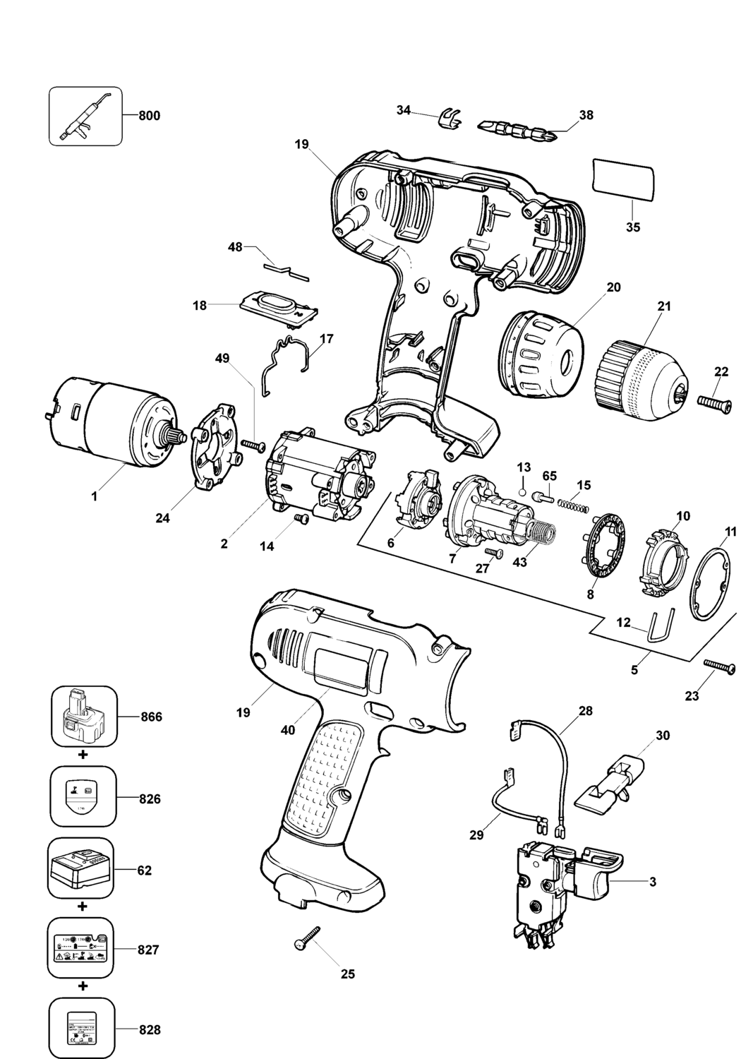 Dewalt DW952K Type 2 Cordless Drill Spare Parts