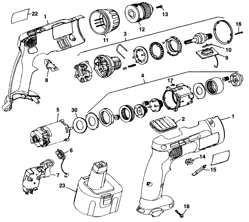 Dewalt DW961 Type 2 Cordless Drill Spare Parts