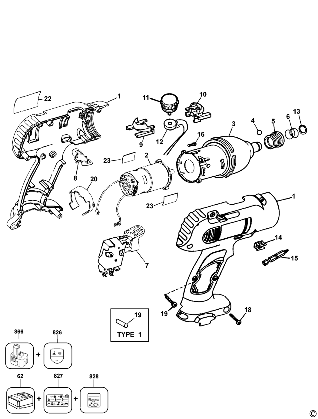 Dewalt DW967K Type 2 Cordless Drill Spare Parts