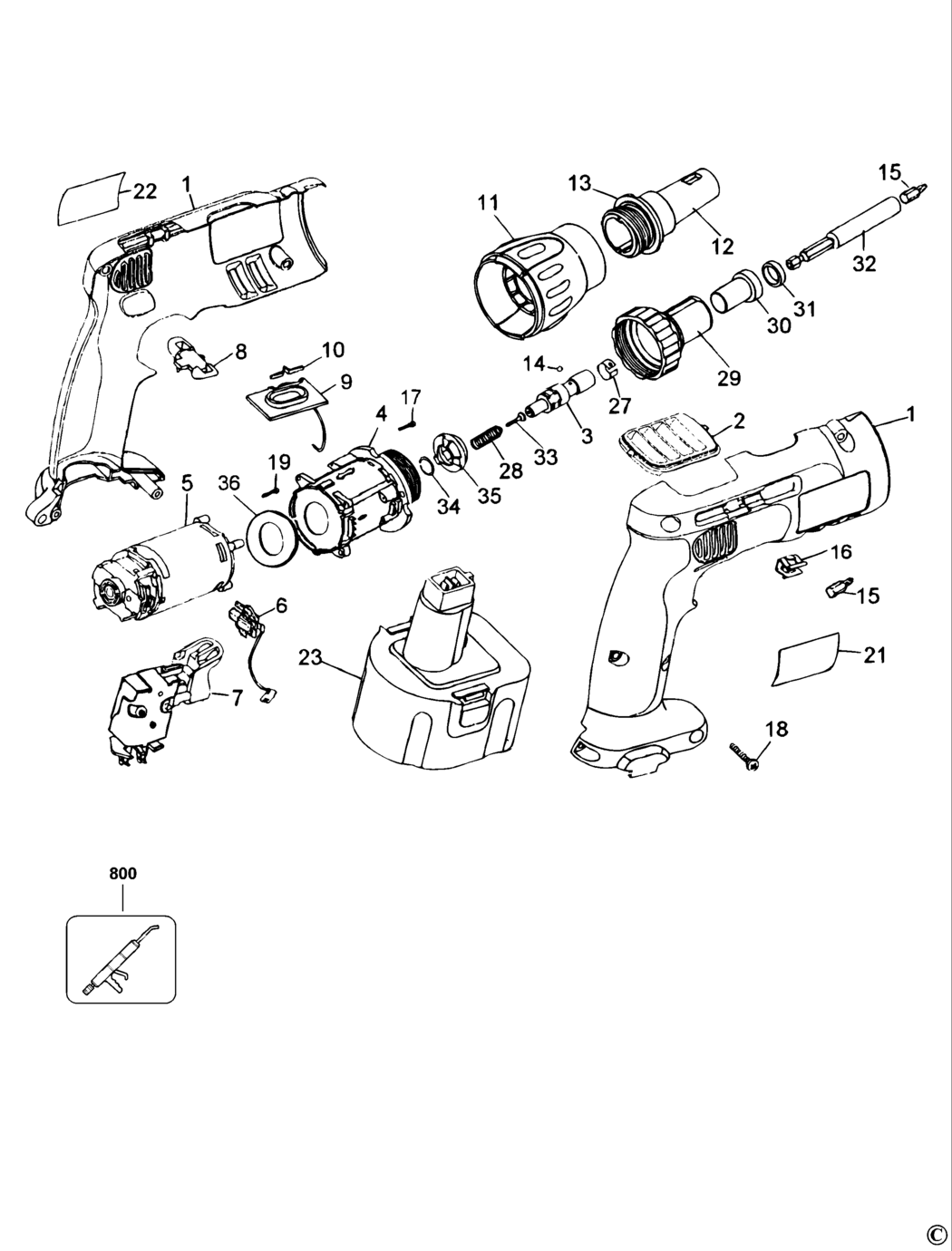 Dewalt DW979K Type 1 Cordless Drill Spare Parts