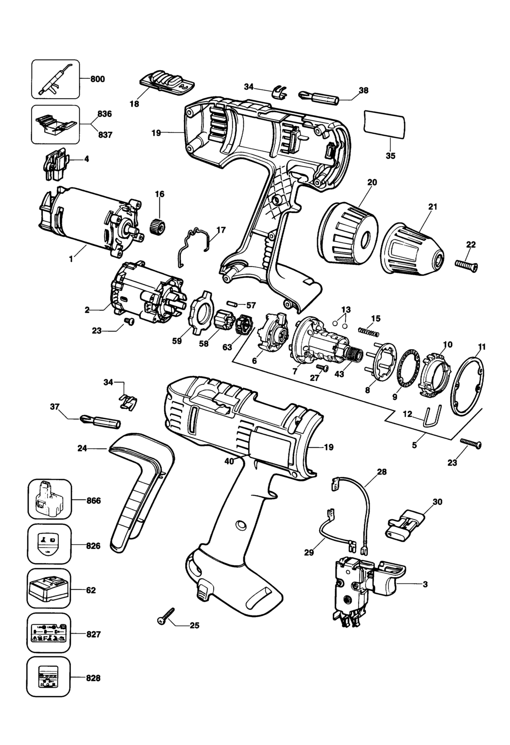 Dewalt DW995K Type 3 Cordless Drill Spare Parts