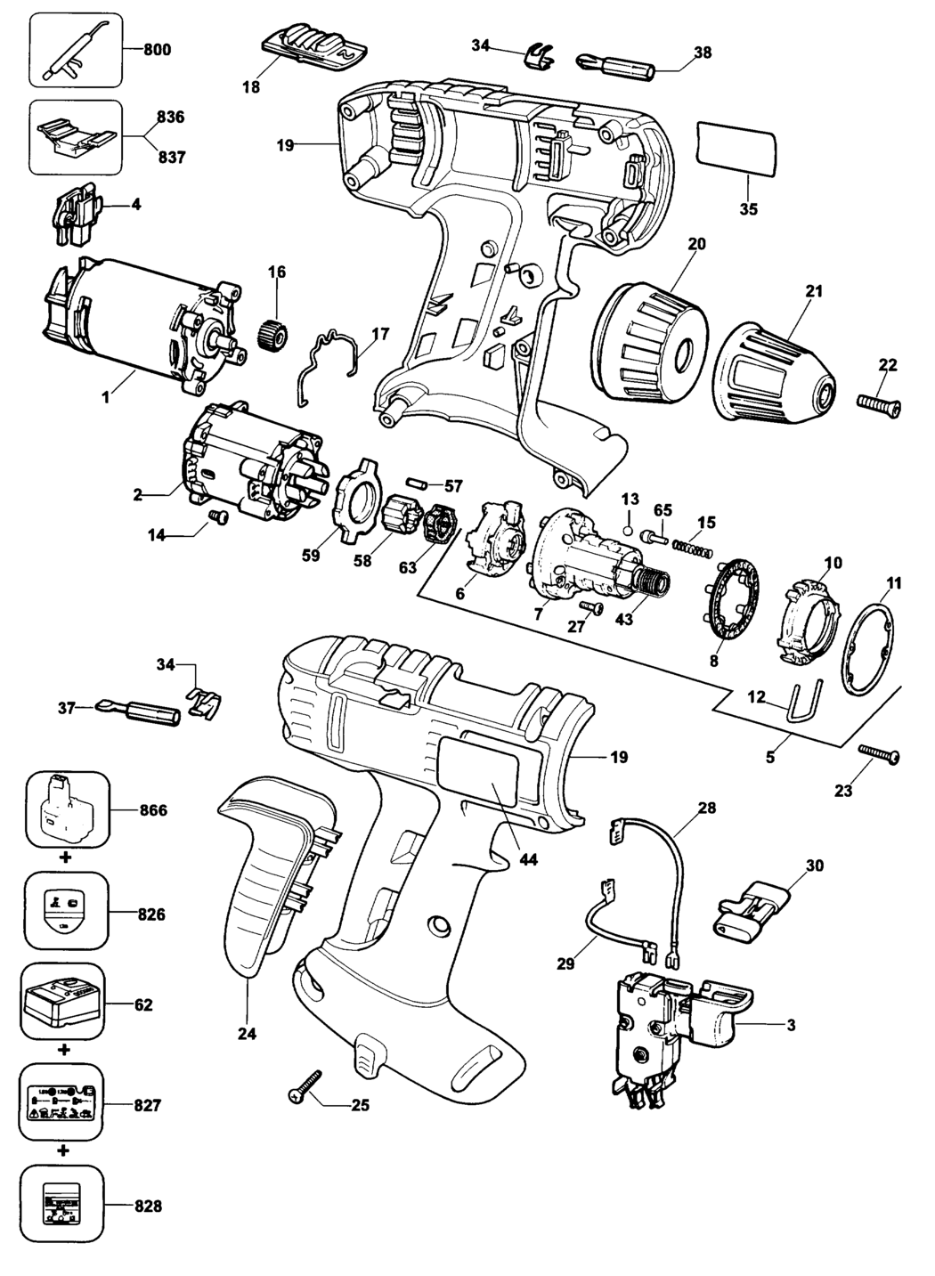 Dewalt DW995K Type 4 Cordless Drill Spare Parts