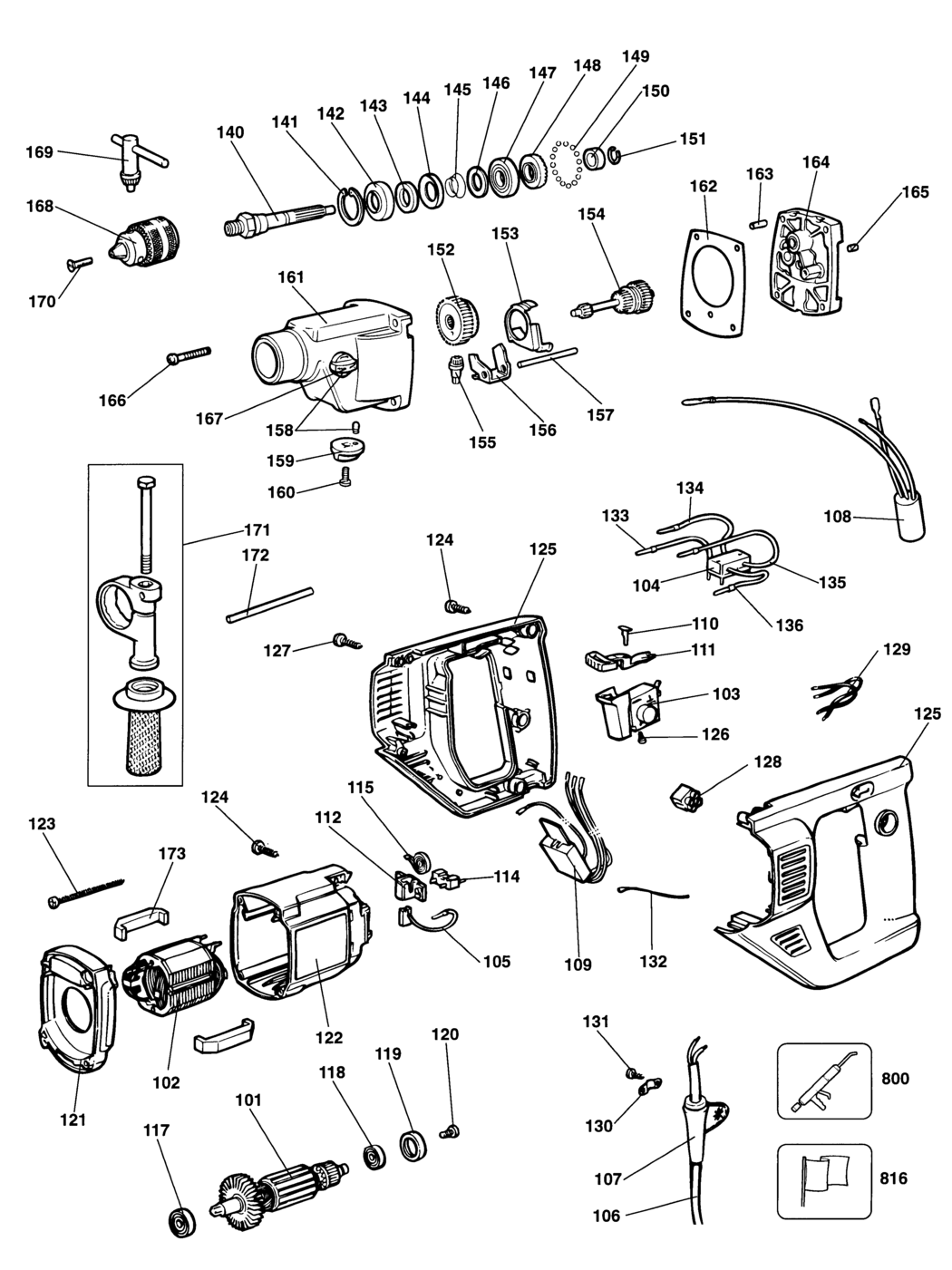 Dewalt DW165K Type 1 Drill Spare Parts