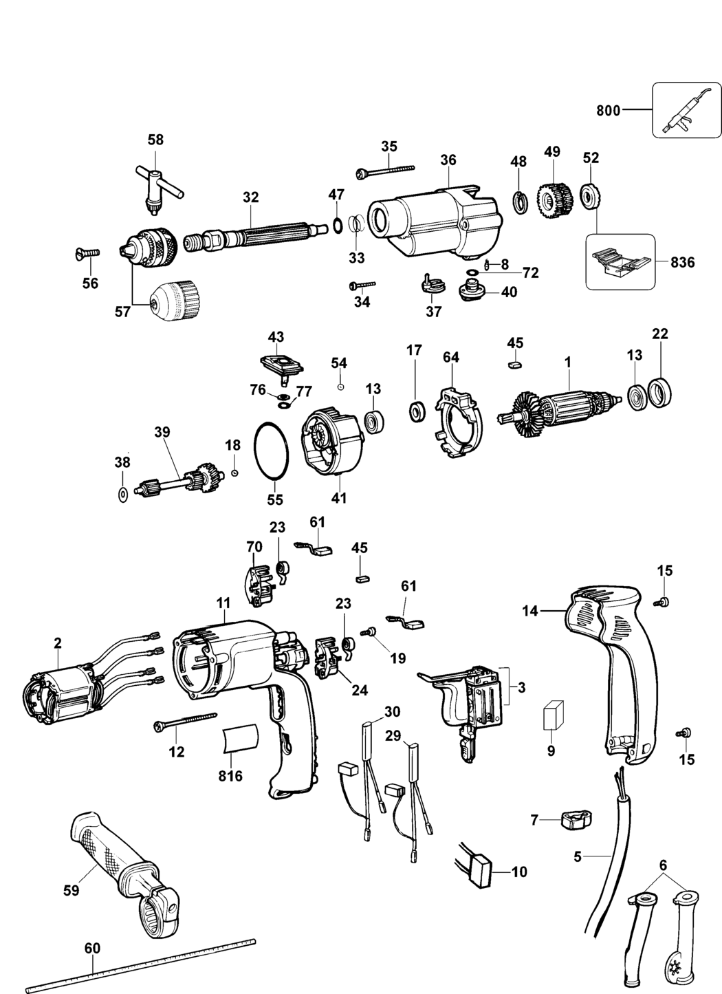 Dewalt DW505 Type 2 Hammer Drill Spare Parts