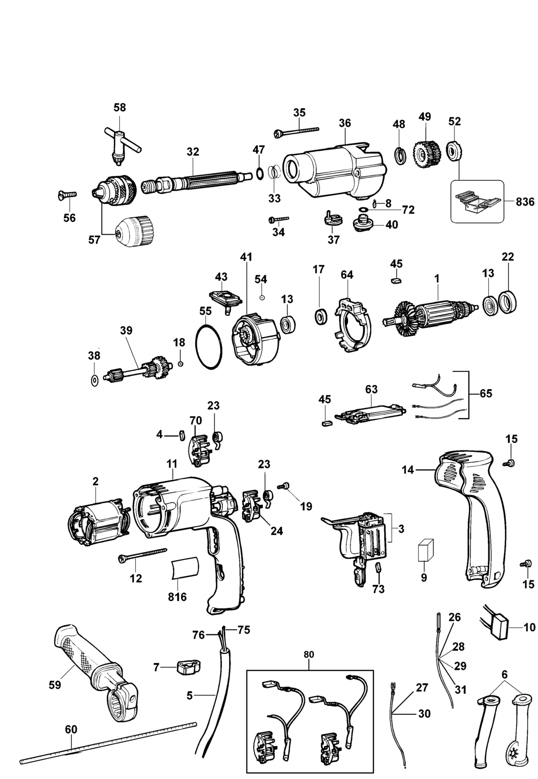 Dewalt DW505K Type 1 Hammer Drill Spare Parts