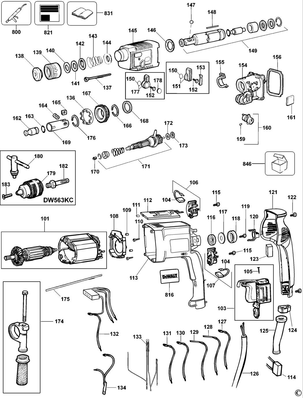 Dewalt DW563K Type 1 Rotary Hammer Spare Parts