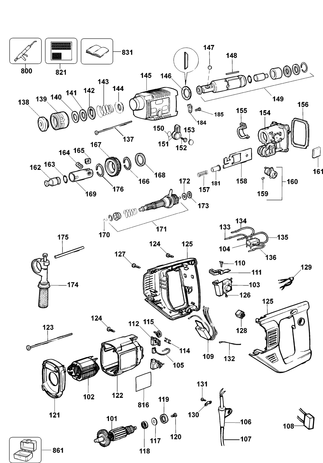 Dewalt DW567 Type 3 Rotary Hammer Spare Parts