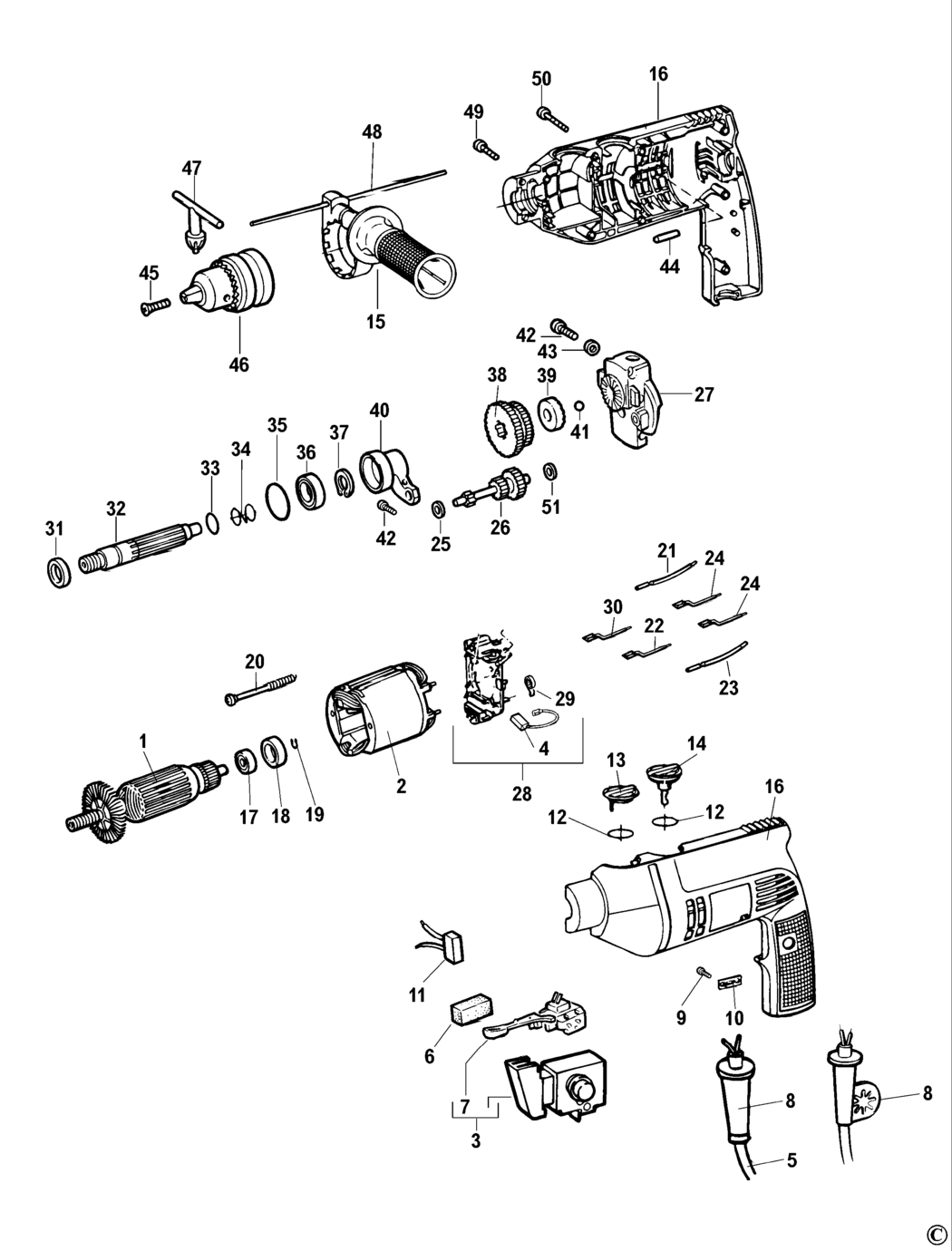 Dewalt DW512 Type 2 Hammer Drill Spare Parts