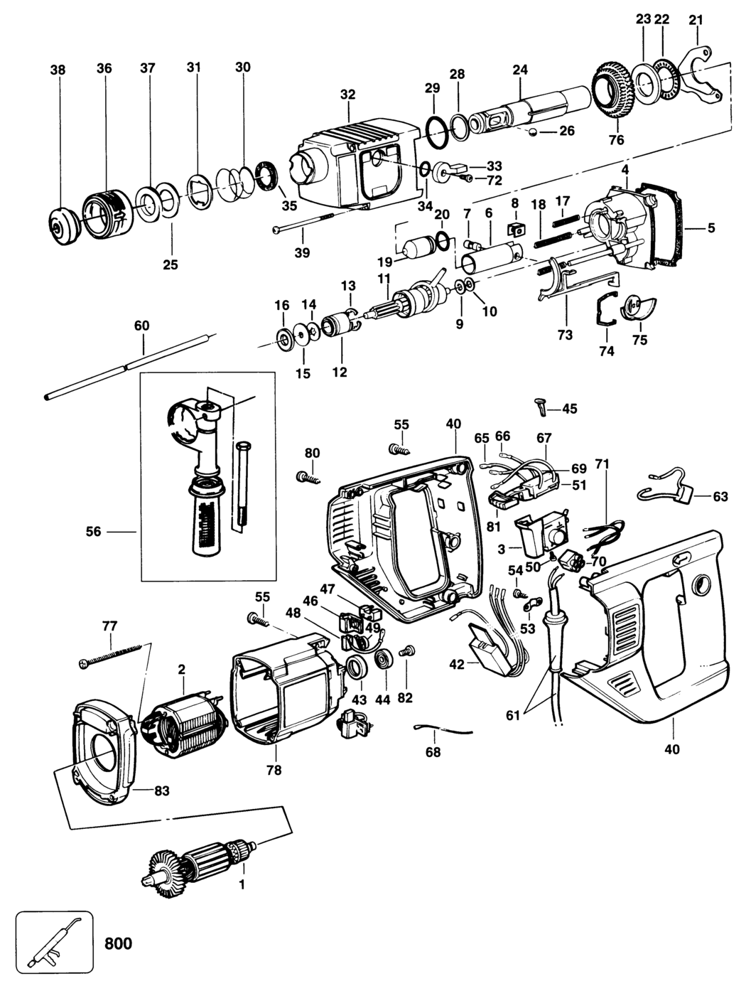 Dewalt DW557 Type 1 Rotary Hammer Spare Parts